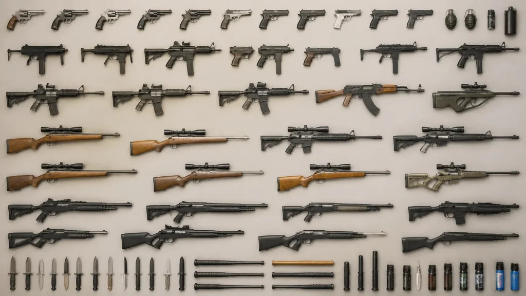 Quelle est la liste des armes en France et leurs catégories ?